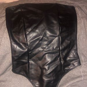 Leather strapless body suit
